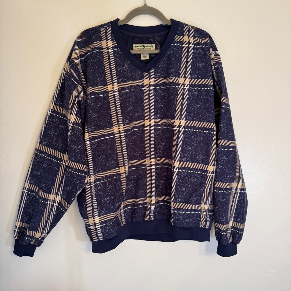 Boca Classics Club Golf Blue Plaid Pull Over Wind Breaker Size M